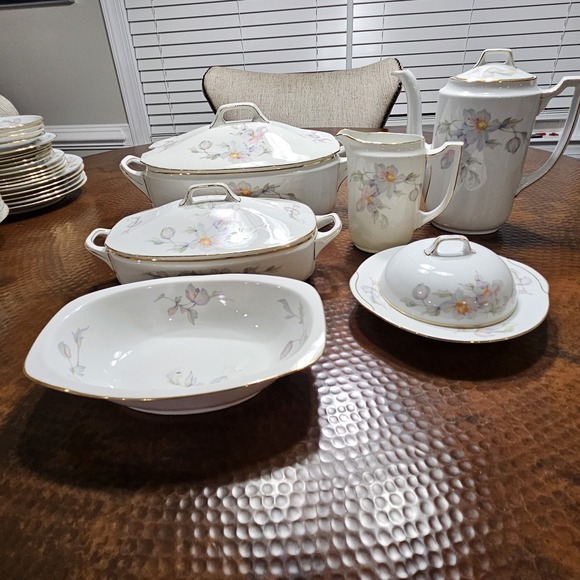 Epiag Pastelle Extra Large 14.5" Covered Tureen Lid Czech Porcelain Floral Gold - Picture 14 of 14